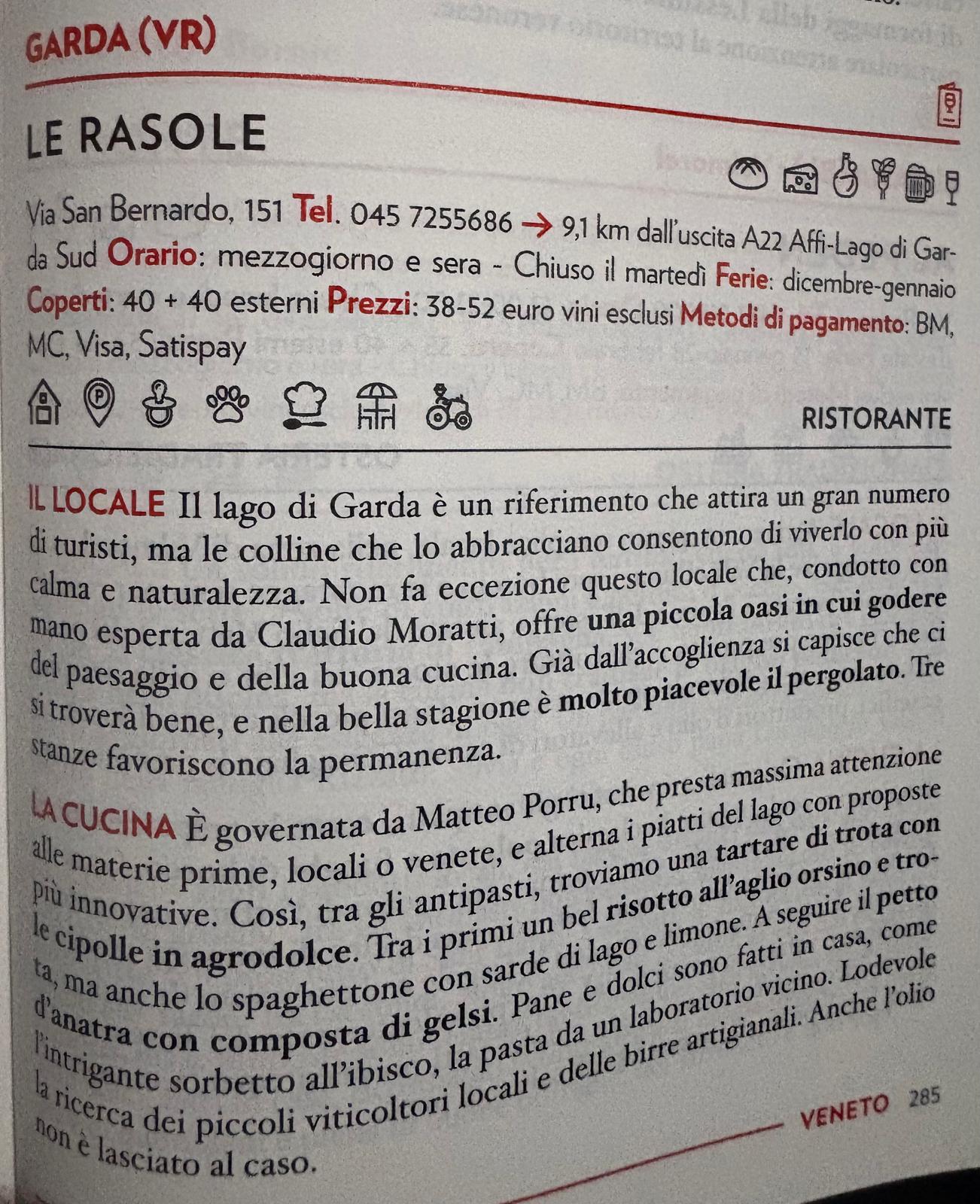 Pagina della recensione di Le Rasole in Osterie d’Italia 2027