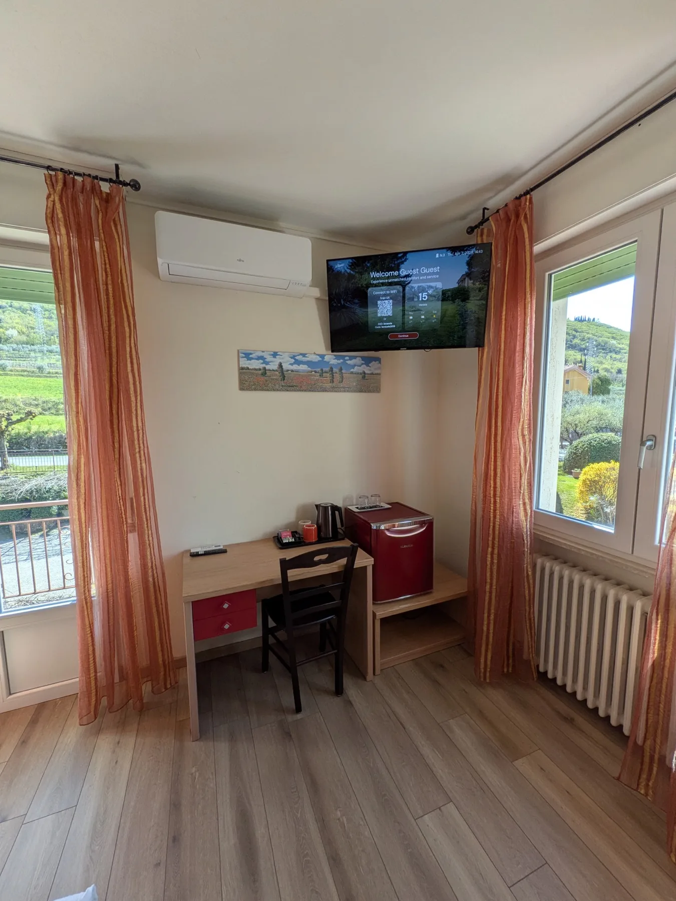 Room desk near the balcony door
