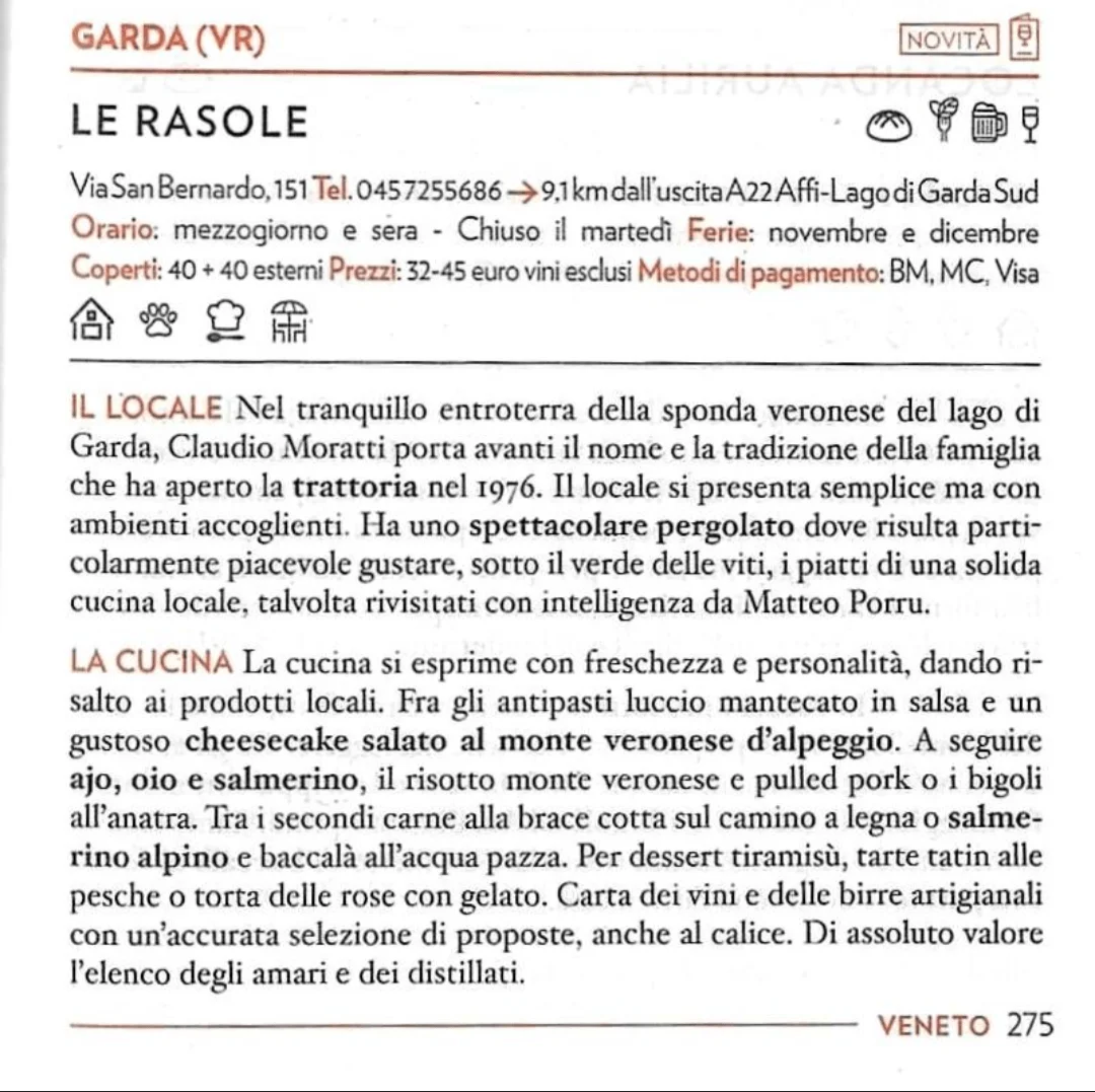 Siamo su Osterie d'Italia 2024! › Ristorante Le Rasole 1976 - Garda (Verona)